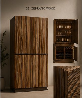 Verto bar cabinet in Zebrano Wood finish
