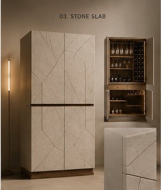 Verto bar cabinet in Stone Slab finish