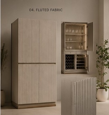 Verto bar cabinet in Fluted Fabric finish