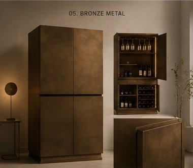 Verto bar cabinet in Bronze Metal finish