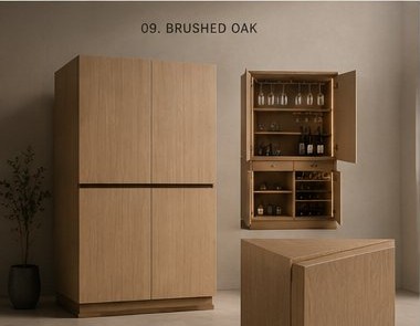 Verto bar cabinet in Brushed Oak finish