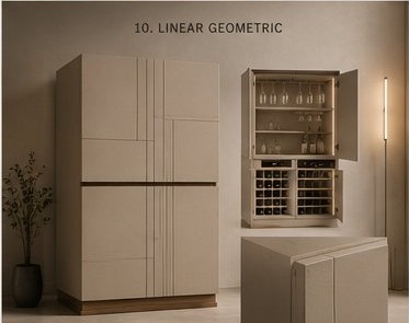 Verto bar cabinet in Linear Geometric finish