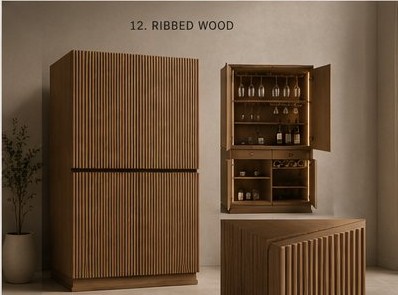 Verto bar cabinet in Ribbed Wood finish